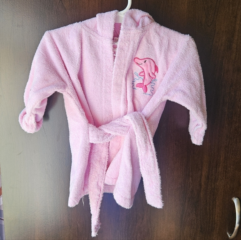 Vintage Luvable Friends Pink Kids Robe with Dolphin Design